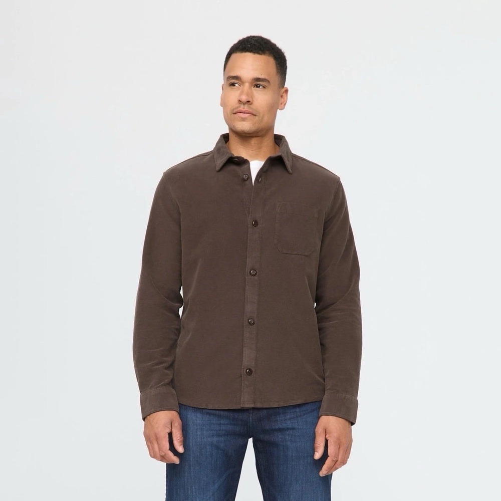 Duer DU/ER No Sweat Moleskin Soft Shirt Mens Brown Button Pockets Long Sleeve L